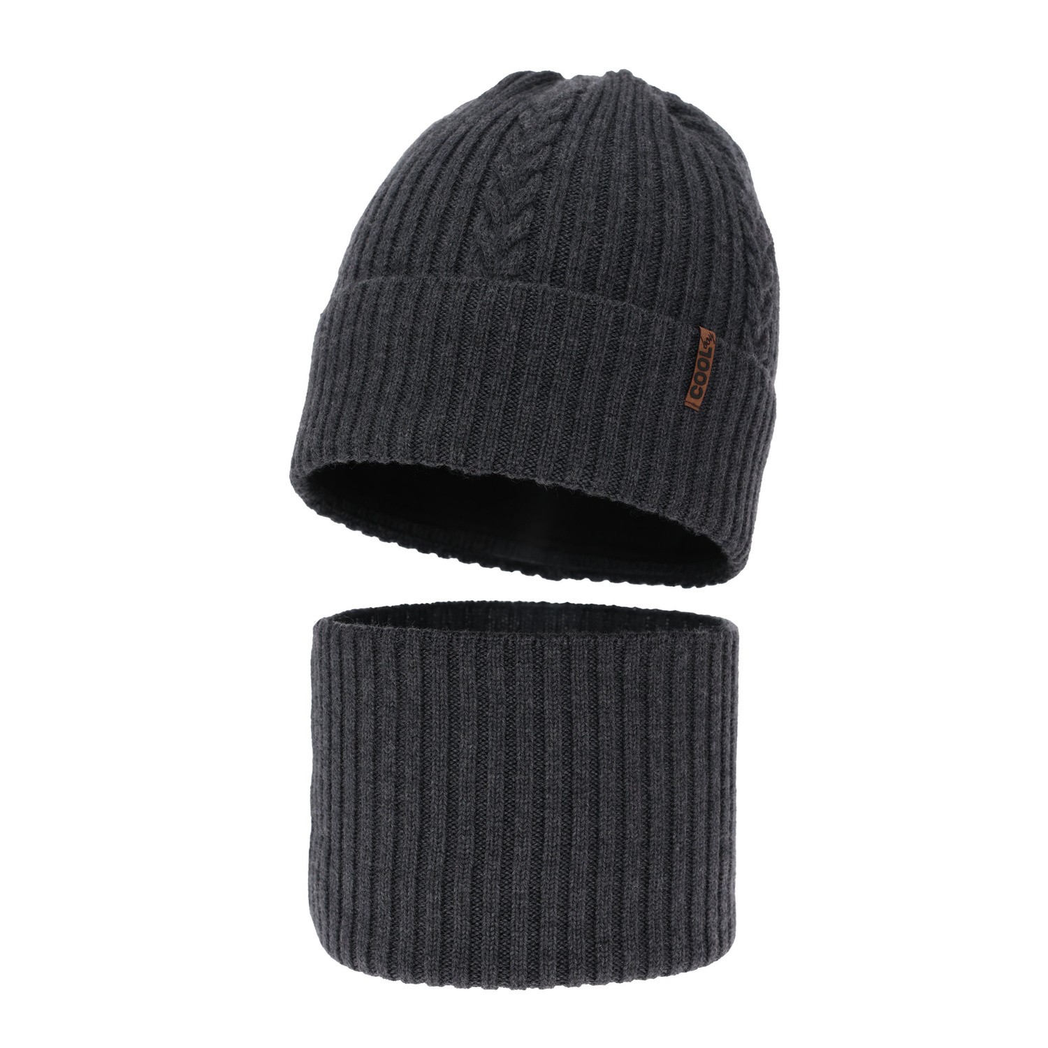 Boy's winter set: hat and tube scarf grey 100% extra finemerino wool Wilson