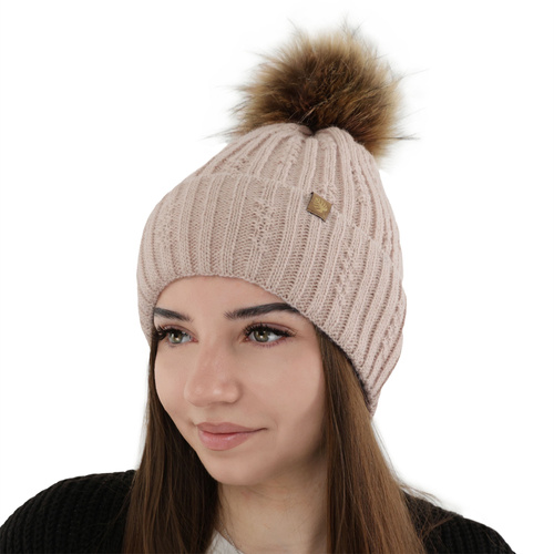 Woman's winter hat pink Savona with pompom