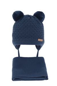Boys winter set hat and scarf blue with two pompoms Franki