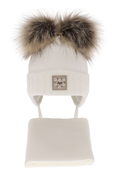 Girls winter set: hat and scarf white with two pompoms Jazz