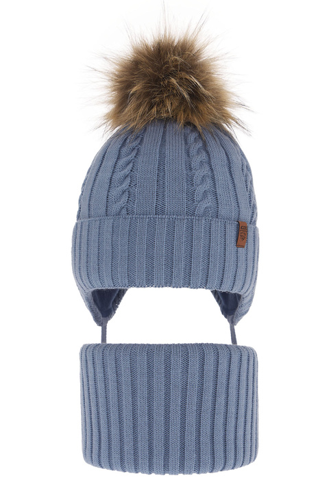 Boy's winter set: hat and tube scarf light blue Peter with pompom