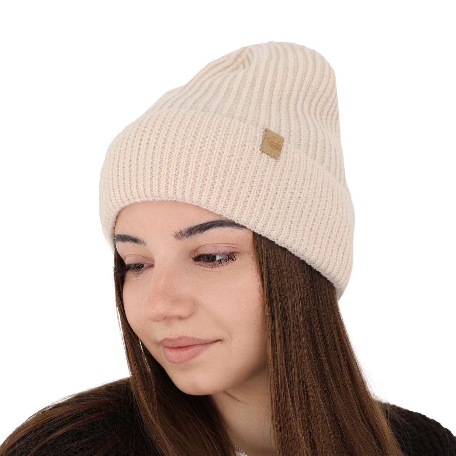 Woman's winter hat, camel, 100% merino wool, Isla