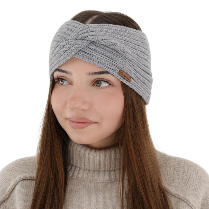 Woman's winter headband, gray, 100% merino wool, Veka