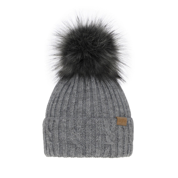 Woman's winter hat grey Lawina with pompom