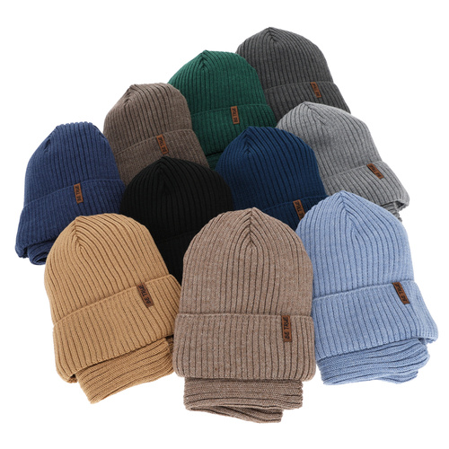 Boy's winter set: hat and tube scarf lined with polar fleece, beige, with merino wool, Colton