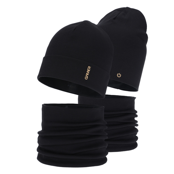 Boy's spring, autumn set: hat and tube scarf, black, cotton, Desider