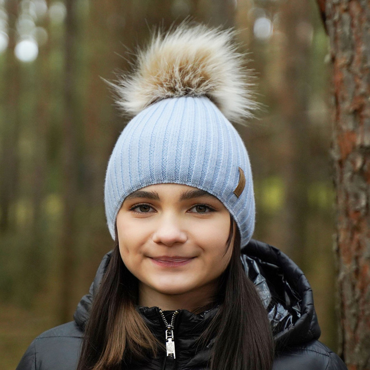 Girl's winter hat pink Werbena with pompom