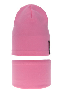 Girl's spring/ autumn set: hat and tube scarf pink Flores