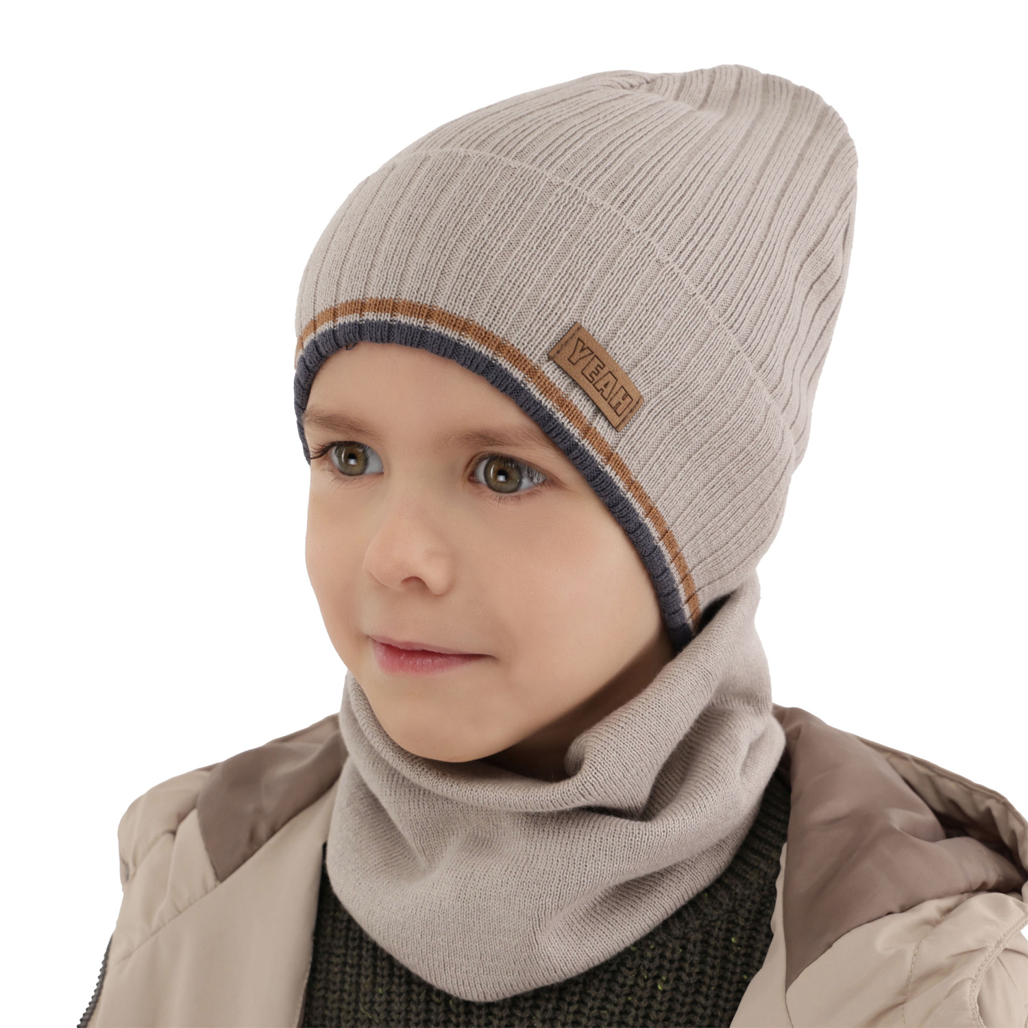Children's autumn/ spring set: hat and tube scarf, with cotton, blue London