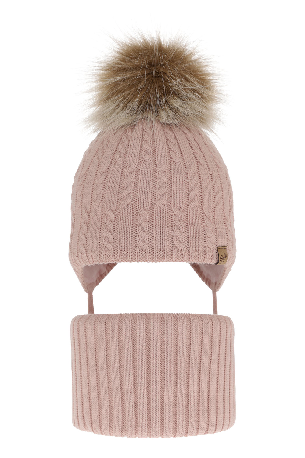 Girl's winter set: hat and tube scarf pink with pompom Loreley
