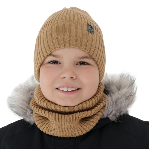 Boy's winter set: hat and tube scarf camel merino wool Gecko