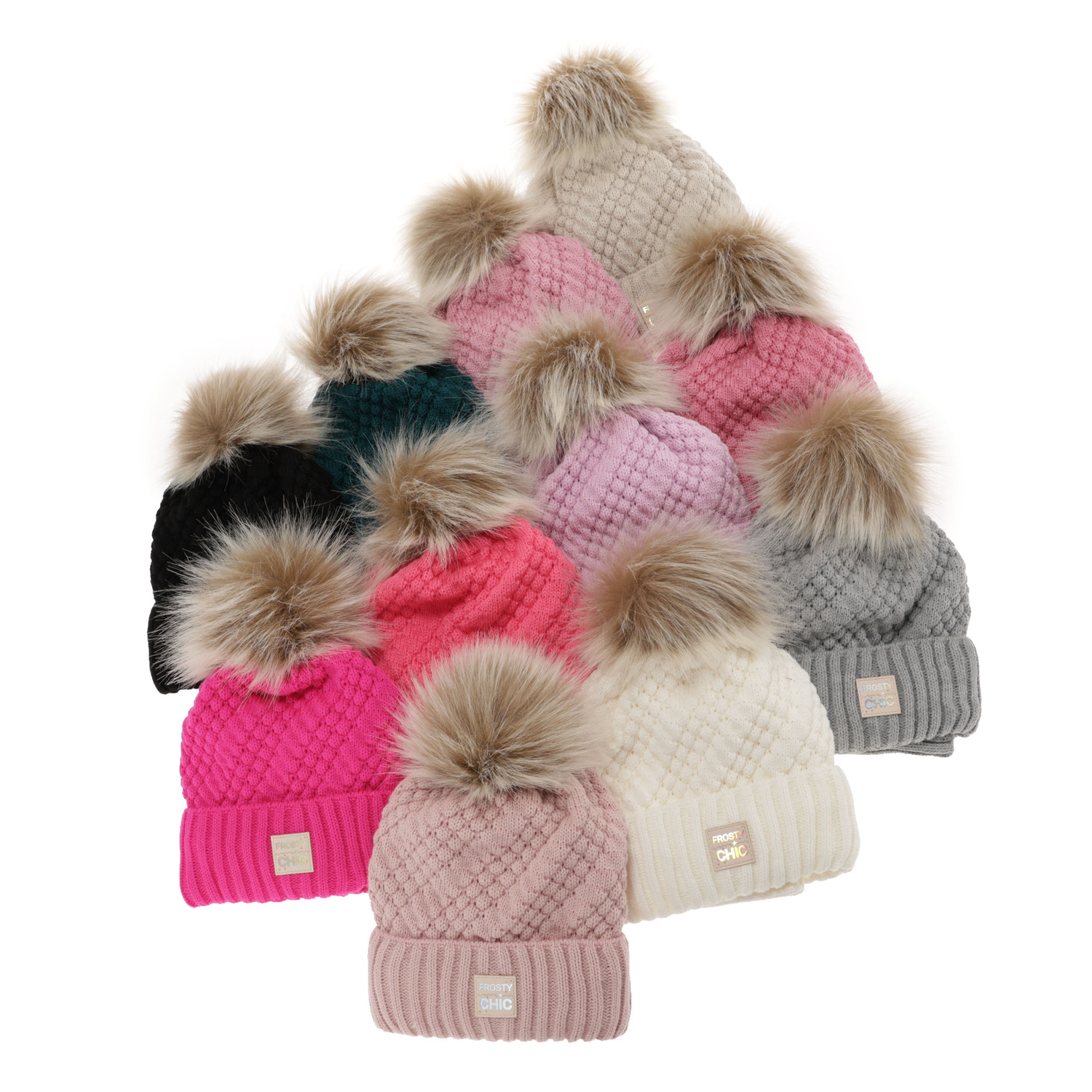 Girl's winter set: hat and tube scarf beige Alena with pompom