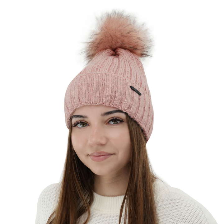 Woman's winter hat pink Karizma with pompom