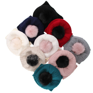Girl's winter set: hat and tube scarf navy blue Amora with pompom