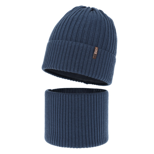 Boy's winter set: hat and tube scarf, blue, 100% merino wool, Gizmo