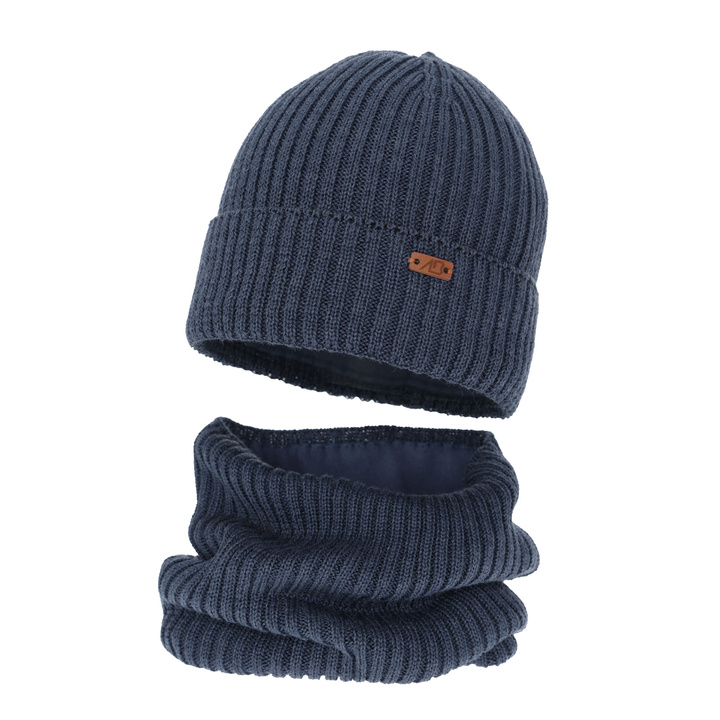 Boy's winter set: hat and tube scarf blue merino wool Palermo