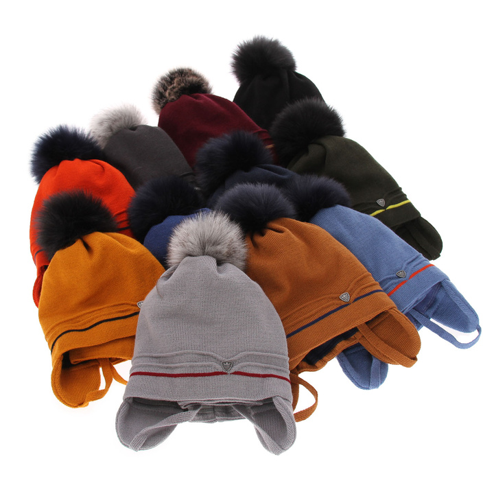 Boy's winter set: hat and tube scarf grey Burgund with pompom