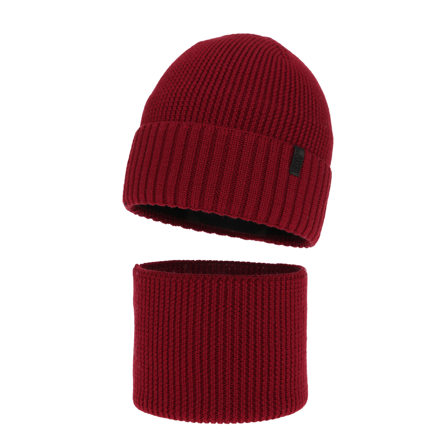 Boy's hat and tube scarf, winter set, 100% merino wool, with merino wool lining, burgundy Harbin