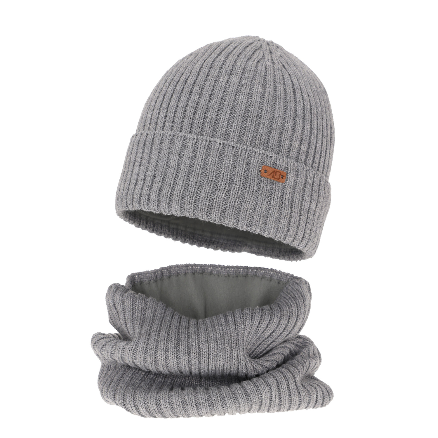 Boy's winter set: hat and tube scarf grey merino wool Palermo