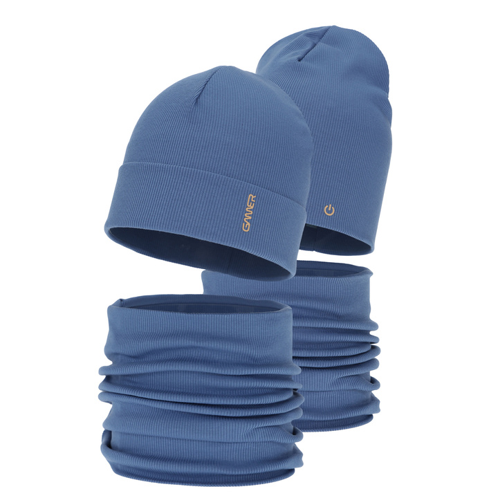 Boy's spring, autumn set: hat and tube scarf, blue, cotton, Desider