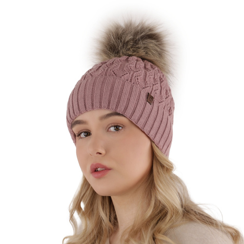 Woman's winter hat white Katty with pompom