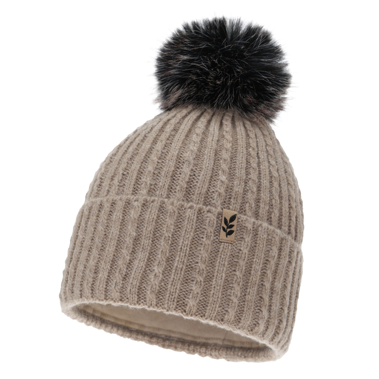 Woman's winter hat, beige, with pompom, Calista