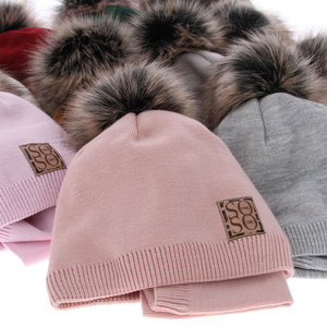 Girl's winter set: hat and tube scarf grey Apolinka with pompom