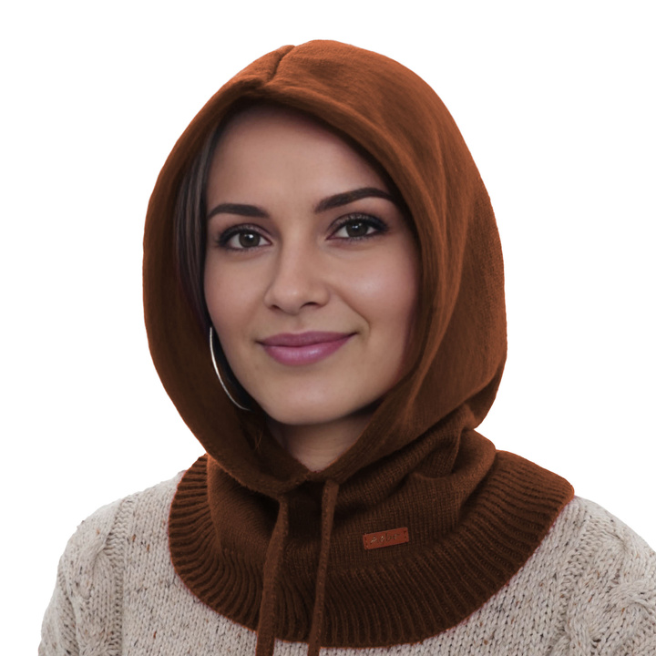 Woman's winter balaclava, brown, with merino wool, Elizabeth