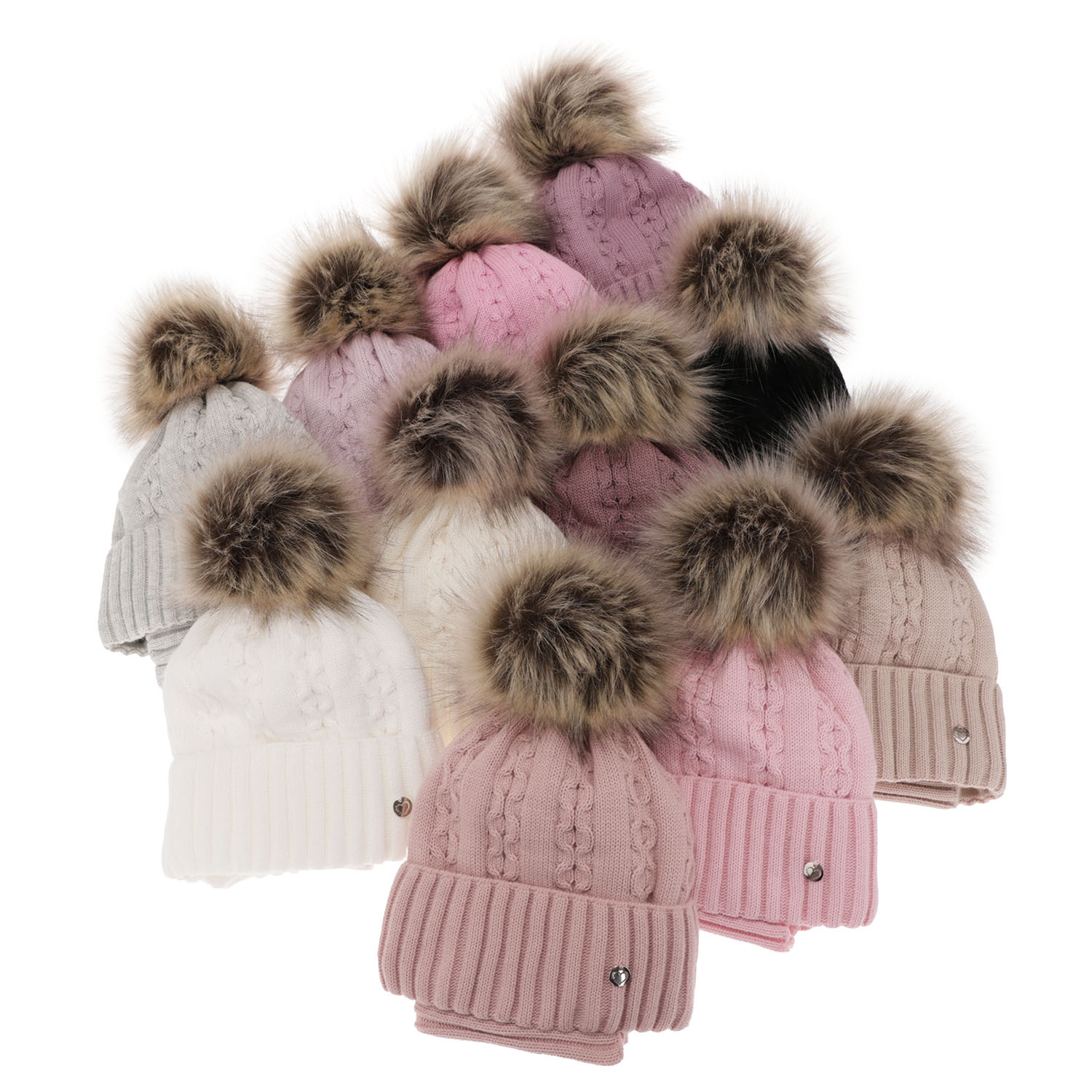 Girl's winter set: hat and tube scarf pink Felia with pompom