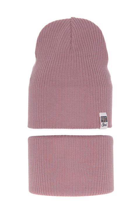 Girl's spring/ autumn set: hat and tube scarf pink Farinka