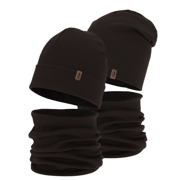 Boy's spring, autumn set: hat and tube scarf, dark brown, Amalfi