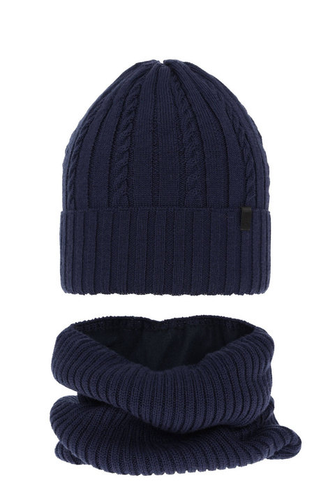 Boy's winter set: hat and tube scarf navy blue merino wool Kairo