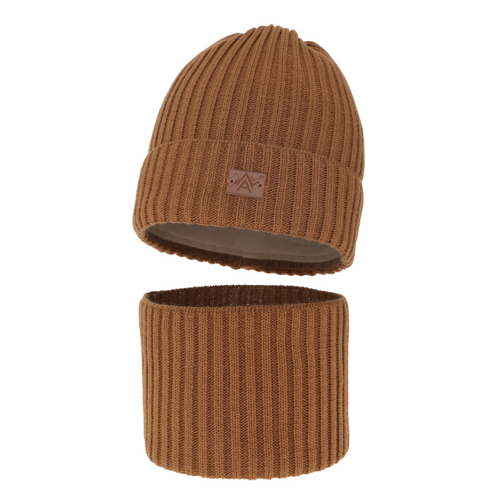 Boy's winter set: hat and tube scarf camel Fargo