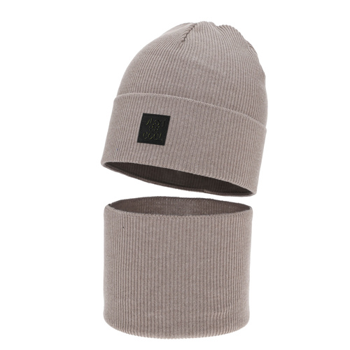 Boy's spring, autumn set: hat and tube scarf, with cotton, beige, Jonas