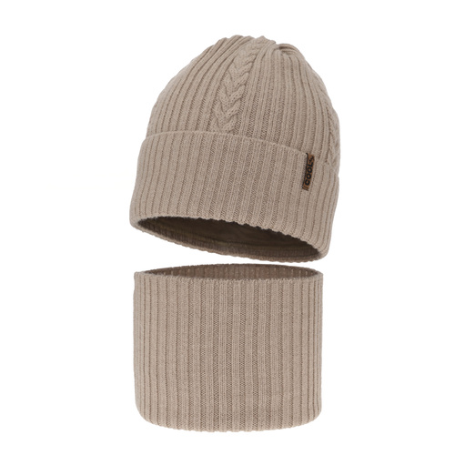 Boy's winter set: hat and tube scarf beige 100% extra finemerino wool Wilson