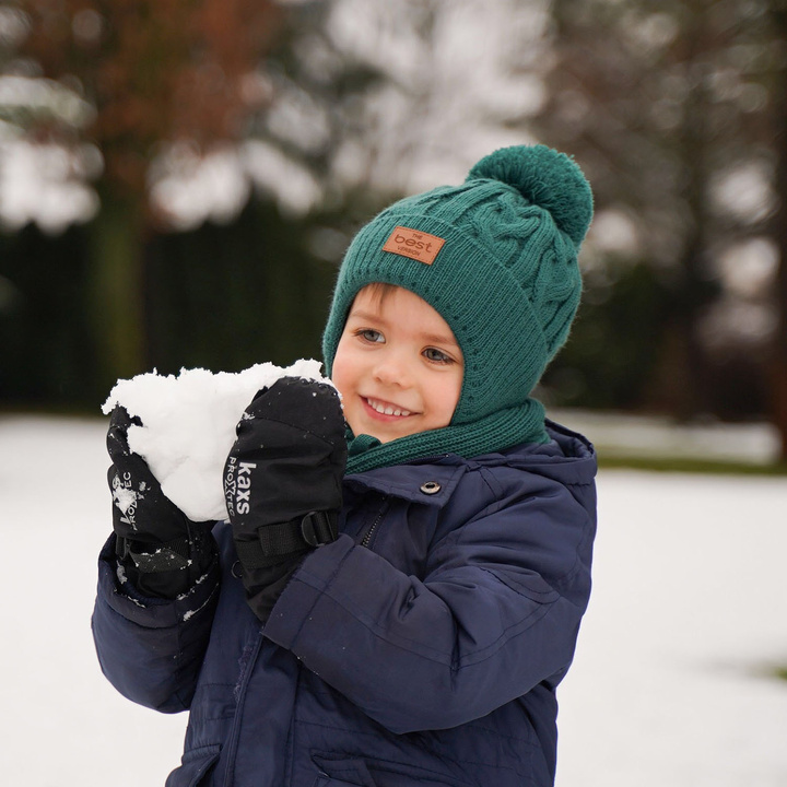 Boy's winter set: hat and scarf blue Remix with pompom