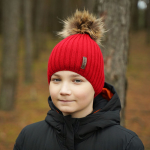 Boy's winter hat orange Amur with pompom