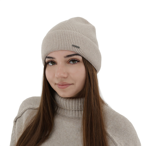 Woman's autumn, winter hat, light beige, merino wool with cashmere, Sindra