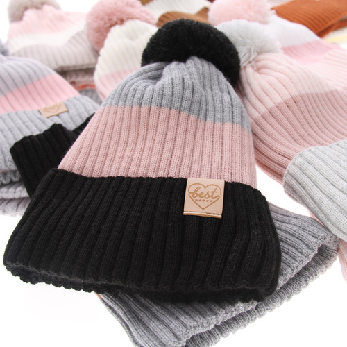 Girl's winter set: hat and tube scarf black Indiana with pompom