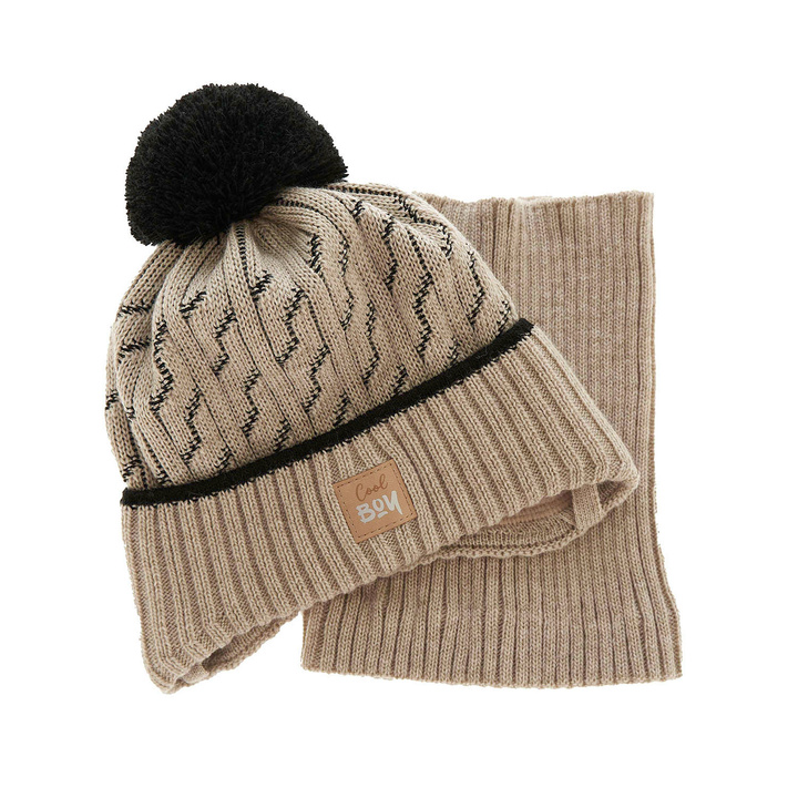 Boy's winter set: hat and tube scarf grey Pikolo with pompom