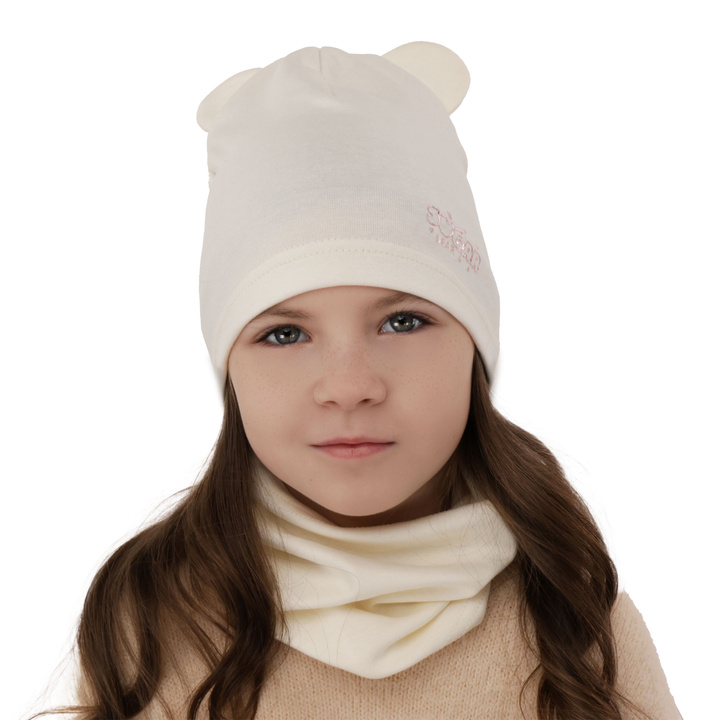Girl's spring/ autumn cotton set: hat and tube scarf ecru Cyntia