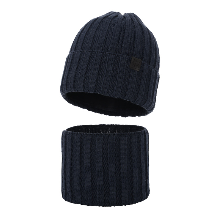 Boy's winter set: hat and tube scarf navy blue Baster