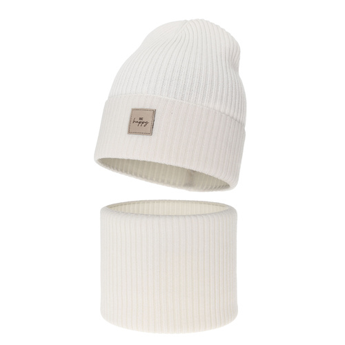 Girl spring, autumn set: hat and tube scarf, white, 100% merino wool, Vanita