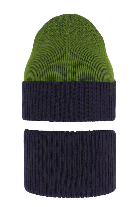 Children's autumn/ spring set: hat and tube scarf, with cotton, navy blue Tauros