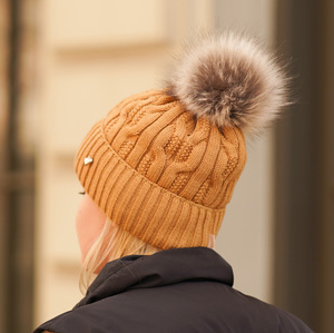 Woman's winter hat black Laona with pompom