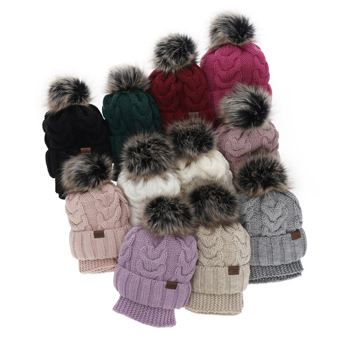 Girl's winter set: hat and tube scarf grey Torina with pompom