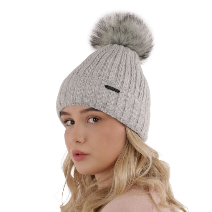 Woman's winter hat grey Karizma with pompom