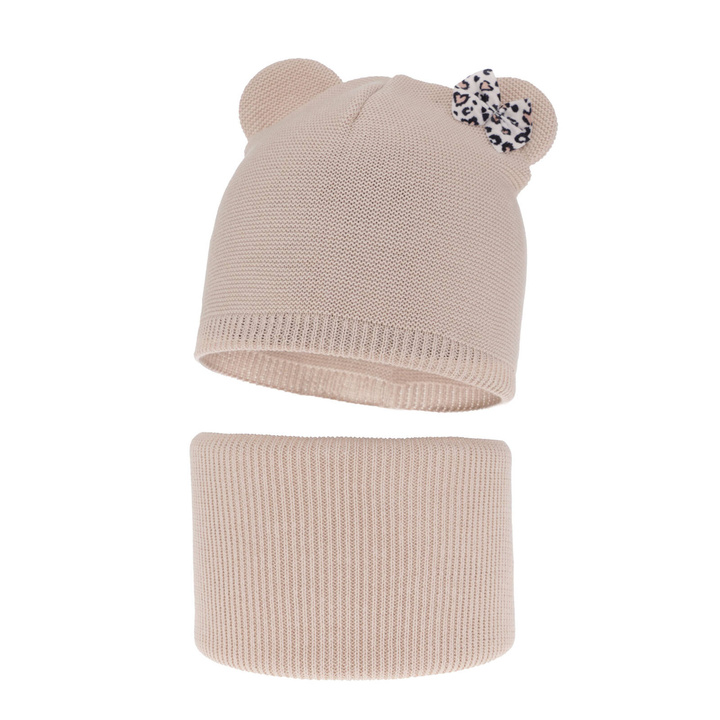 Girl's spring/ autumn set: hat and tube scarf, with cotton, beige Nicolette