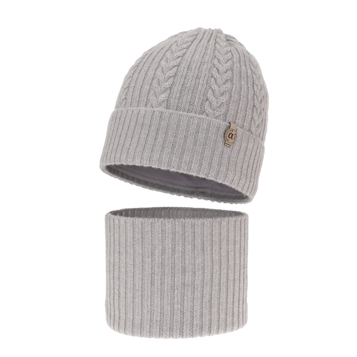 Girl's winter set: hat and tube scarf grey made of 100% extra fine merino wool Jenny