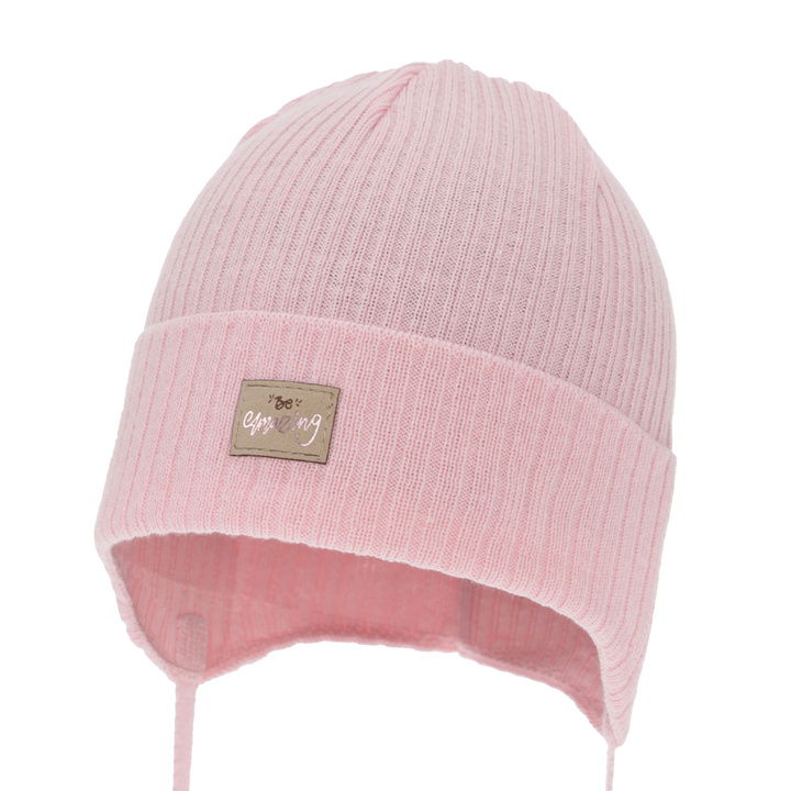 Girl's spring/ autumn hat, pink, with ears, with cotton, Tindra